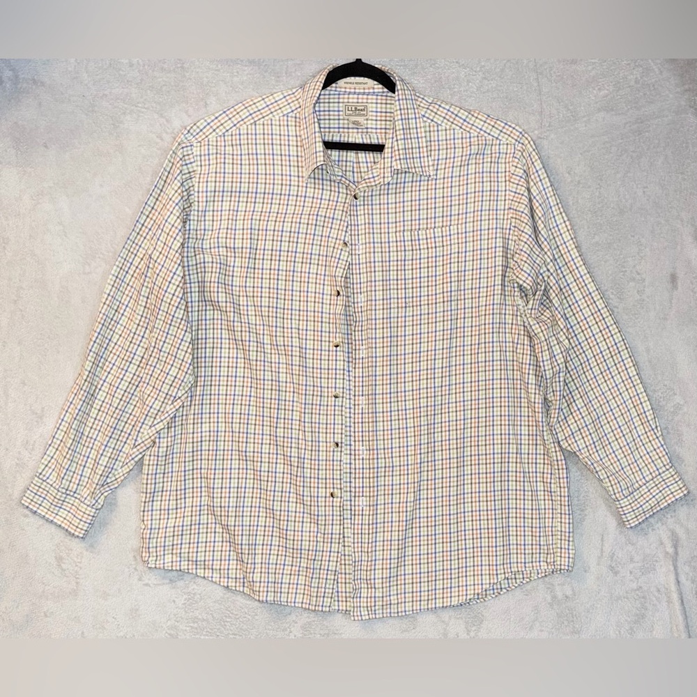 L.L Bean 2XLT Tall Yellow Plaid Button Down‎ Long Sleeve Shirt Mens GUC